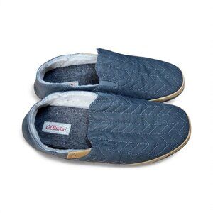 OluKai Hanohano Waxed Canvas Slippers Gray Wool Shearling Slip On‎ - Men's US 13